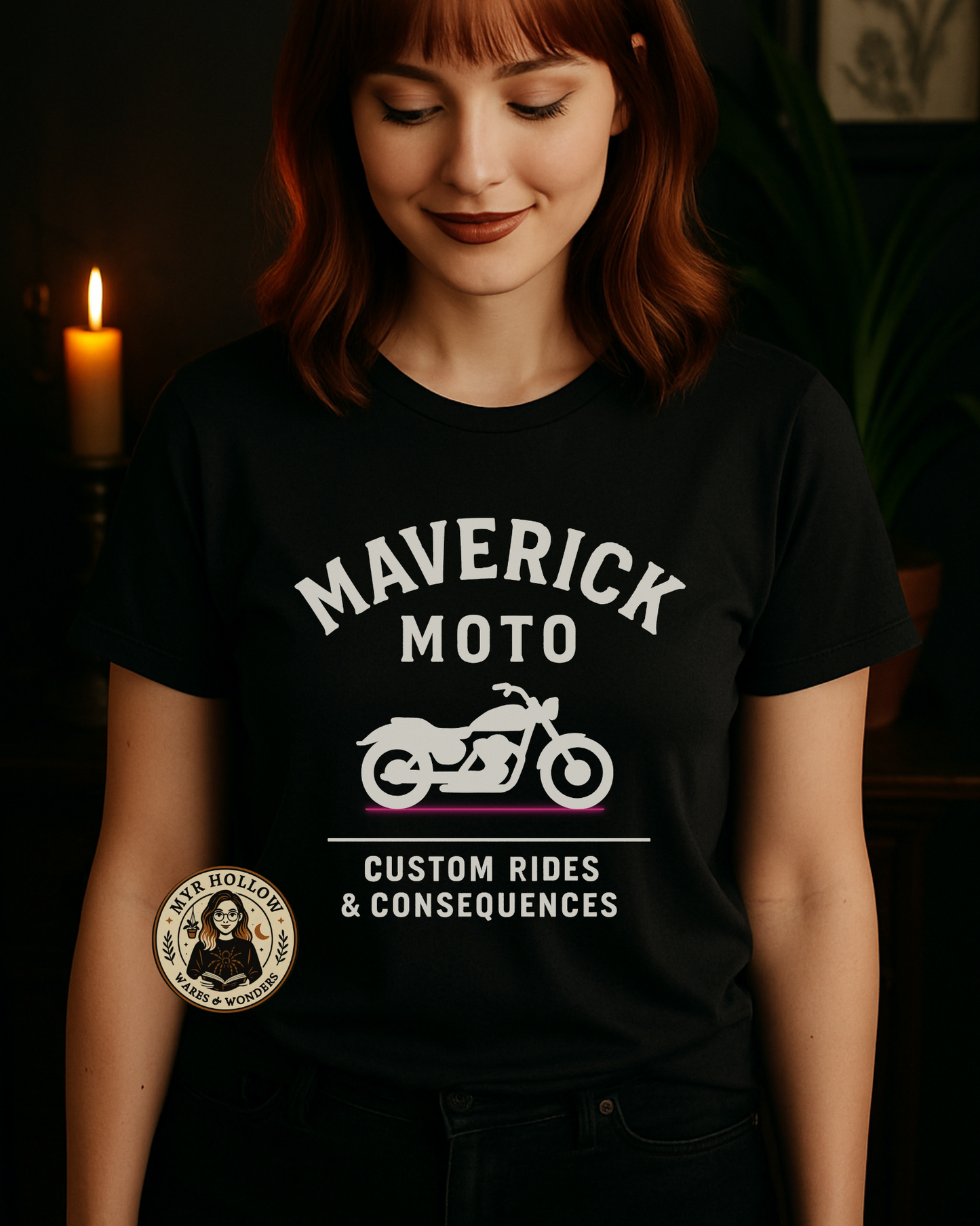 Dark romance aesthetic tee inspired by Rook and Rebel with motorcycle design