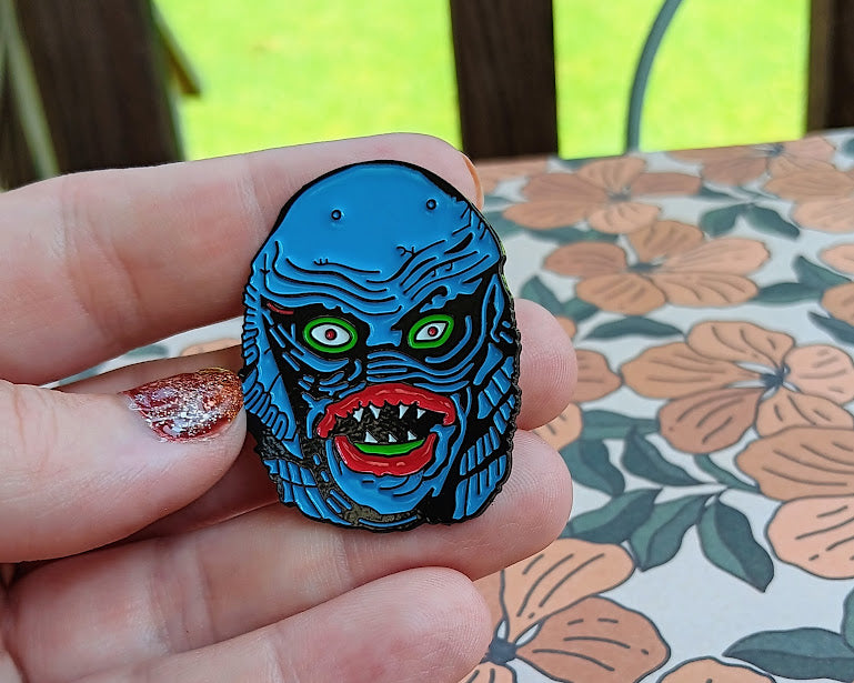 Blue Retro Swamp Lagoon Monster Enamel Pin