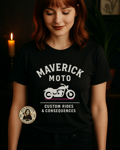 Dark romance aesthetic tee inspired by Rook and Rebel with motorcycle design

